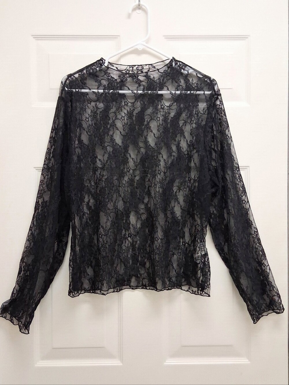 Whimsigoth Black Sheer Lace Mesh Floral Top Tag 3XL (Fits L XL) Fairy Grunge Y2K